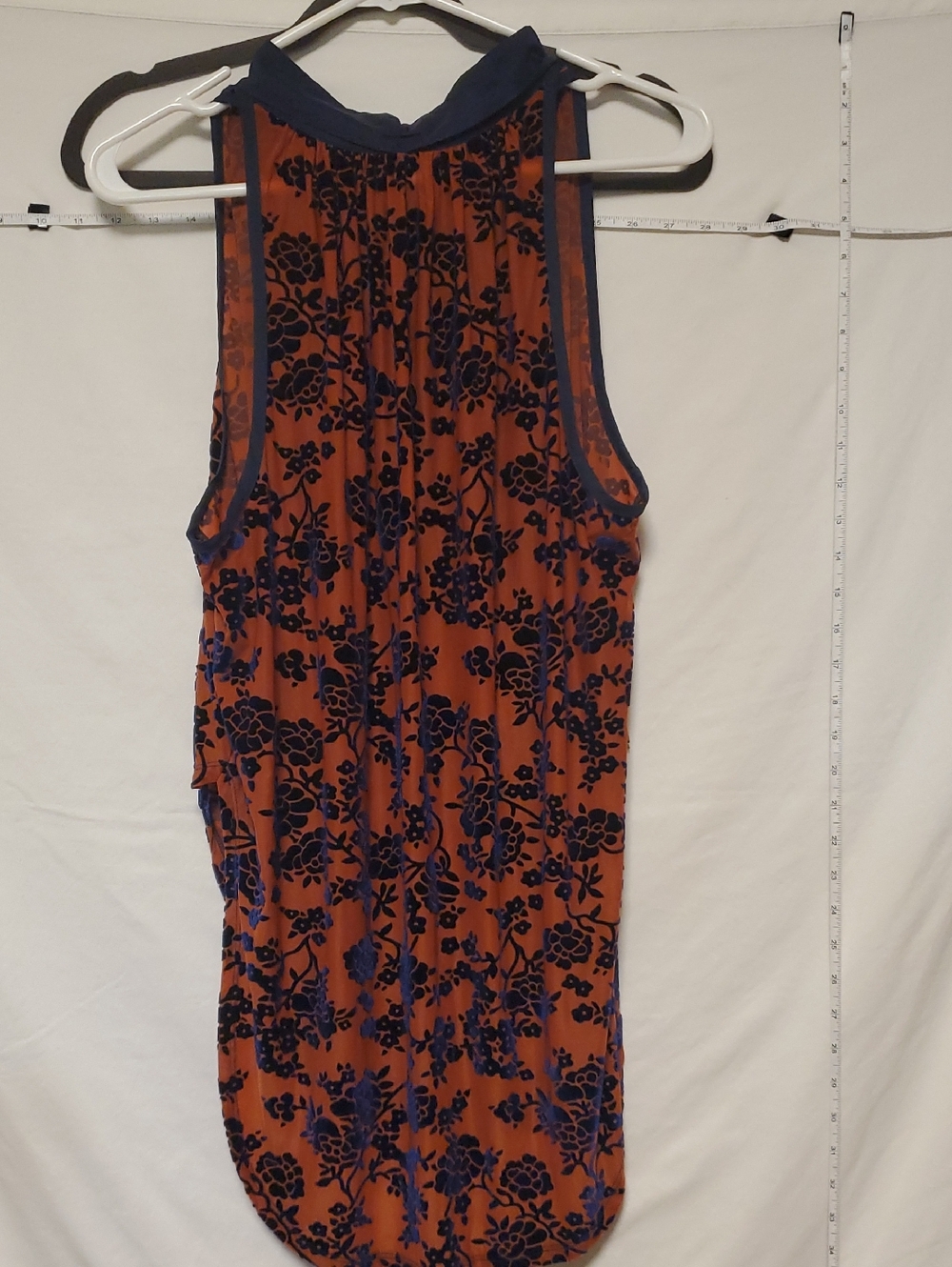 Free People Orange Blue Velvet Burnout Sleeveless Blouse